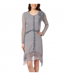 Grey Fringe Silk-Blend Sidetail Dress