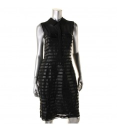 Black Faux-Leather Trim Dress 