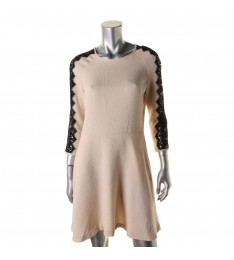 Tan Textured Lace-Trim Dress