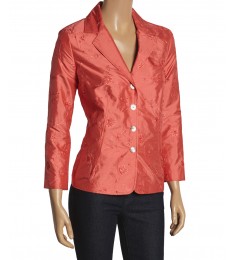 Coral Floral Embroidered Silk Blazer