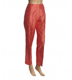 Coral Floral Embroidered Silk Pants 