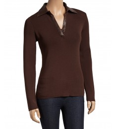 Mink Eyelet Notch Neck Sweater