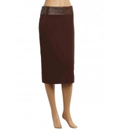 Mink Faux Leather Trim Pencil Skirt