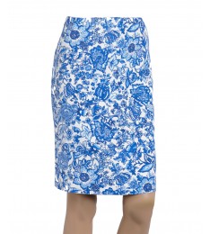 Royal & White Floral Linen-Blend Skirt