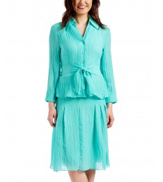 Aqua Tie-Waist Button-Up Blazer