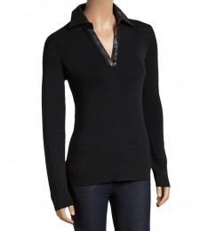 Black Eyelet Notch Neck Sweater