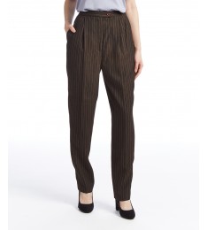 Brown Pinstripe Straight-Leg Pants