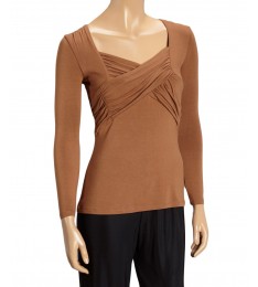 Brown Vicuna Crisscross Three-Quarter Sleeve Top