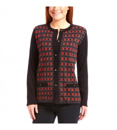 Charcoal & Black Houndstooth Wool-Blend Button-Up Cardigan