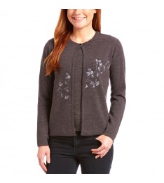 Charcoal Floral Single-Button Wool-Blend Cardigan & Tank Set