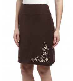 Chocolate Beaded Linen-Blend Skirt