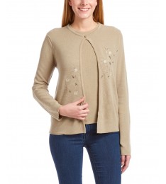 Khaki Floral Single-Button Wool-Blend Cardigan & Tank Set