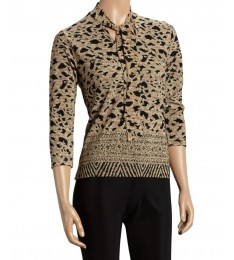 Medium Taupe & Black Spots V-Neck Top
