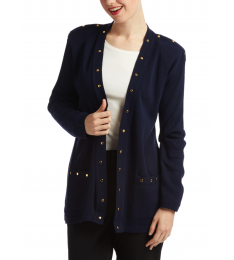Navy Studded Wool-Blend Cardigan