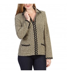 Olive & Black Bouclé Zip Jacket