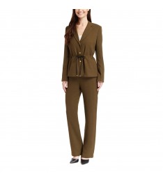 Olive Bouclé Drawstring-Waist Blazer & Pants