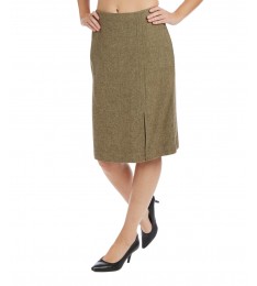 Olive Wool-Blend A-Line Skirt