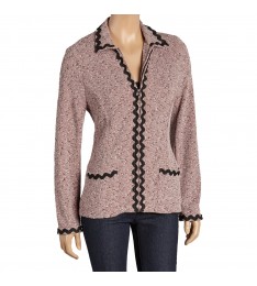 Pink & Black Bouclé Zip Jacket
