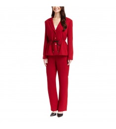 Red Bouclé Drawstring-Waist Blazer & Pants