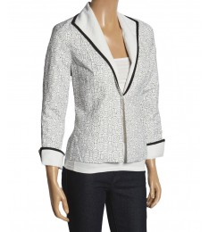 White-Black Embroidered Maze Linen-Blend Blazer