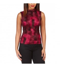Wine & Black Pleated Mock Neck Top