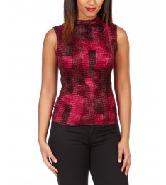 Wine & Black Pleated Mock Neck Top