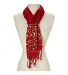 Red Abstract Beaded Scarf