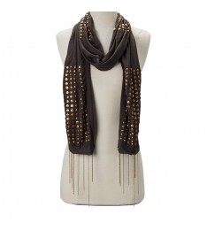 Charcoal Studded Chain-Fringe Scarf