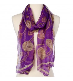Purple Embellished Skull Silk Scarf