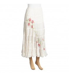 White Rose Embroidered Peasant Skirt