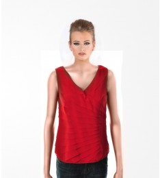 Red Sleeveness Pleated Shirtd Blouse