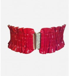 Red Stretch & Ruffle Patent Leather Belt