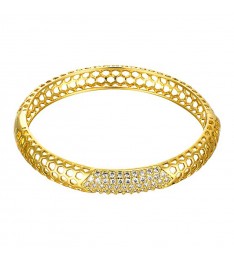 Cubic Zirconia & Gold Hollow Ingrained Bangle