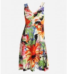 Orange Floral Print Sleeveless Dress 