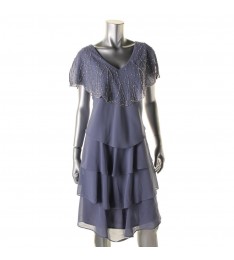 Purple Tiered Embellished Lined Cocktail Dress