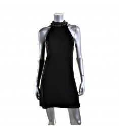 Black Embellished Neck Halter Dress 