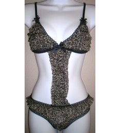 Ruffle Leopard Bow Mesh Teddy