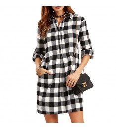 Black & White Checkered Shirt Dress