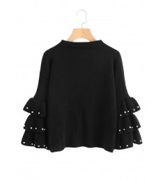 Black Pearl Beading Layered Bell Sleeve Jumper