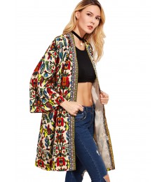 Multicolor Open Front Tribal Print Jacket