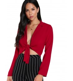 Red Knot Front Plunging Crop Blouse