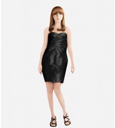 Silk Pleated Strapless Dress in Black