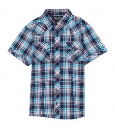 Test Boys Plaid Button-up Shirt-Navy & Aqua -14