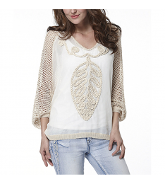 Beige & White Sheer Embroidered Dolman Top