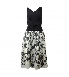 Black & Ivory Mesh Embroidered Jersey Dress