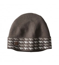 Taupe Wool-Blend Cuffed Houndstooth Hat 