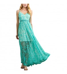 Blue Floral Lace Maxi Dress