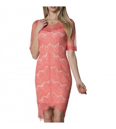 Coral Lace Sheath Dress