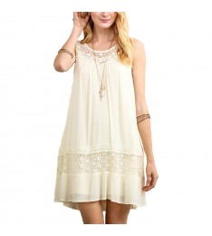 Cream Floral Crochet Keyhole Shift Dress