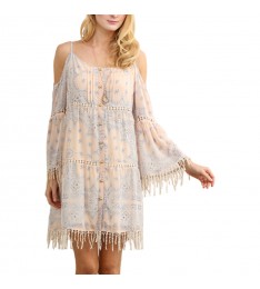 Peach Paisley Off-Shoulder Dress